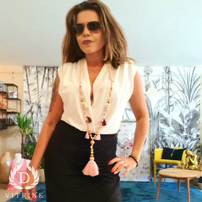 Collier pompons rose