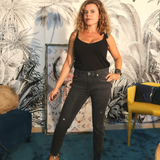 Jeans gris à franges