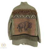 Veste en jean à ornements kaki style buffle western