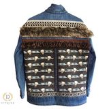 Veste en jean ornée de têtes de taureau avec fausse fourrure