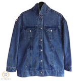 Veste en jean ornée de têtes de taureau avec fausse fourrure