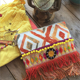 Pochette Boho en orange et jaune avec frange
