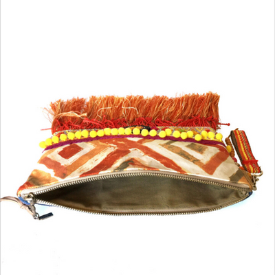 Pochette Boho en orange et jaune avec frange