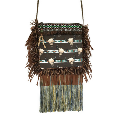 Sac festival taureaux à longue frange en marron