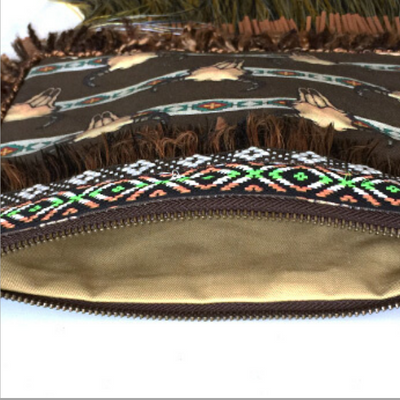 Sac festival taureaux à longue frange en marron