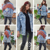 Veste en jean à ornements boho orange bleu avec franges
