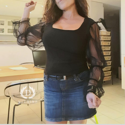 Top noir manches Transparentes