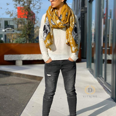 Foulard et serviette de plage moutarde