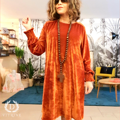 Robe Effet velours col rond